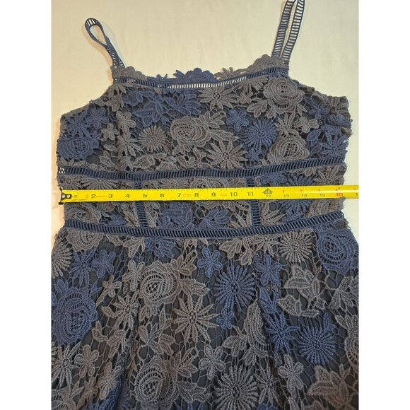 Elie Tahari Navy Blue Lace Floral Sleeveless Dress With Zipper Back US size 8 - Picture 8 of 13